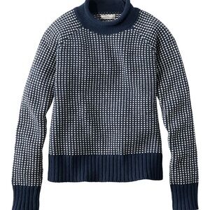 LL Bean Signature Women’s original cotton roll neck Navy and White Sweater